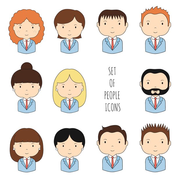 Conjunto de coloridos iconos de personas de oficina.