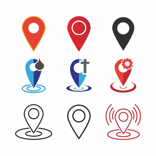 Conjunto de coloridos iconos de pin de ubicación para mapas y navegación
