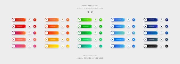 Conjunto de coloridos iconos de redes sociales con degradados.