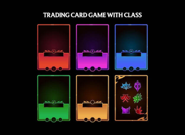 conjunto de coloridos juegos de cartas comerciales de fantasía tcg con plantilla de marco de rol de clase