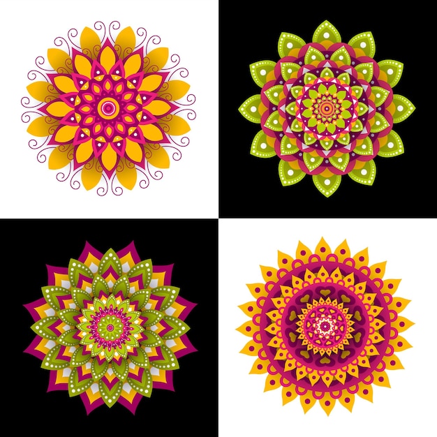 Conjunto de coloridos mandalas florales