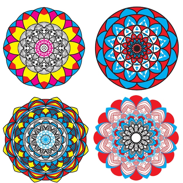 Conjunto de coloridos mandalas ornamento de mandala ilustración vectorial de mandala