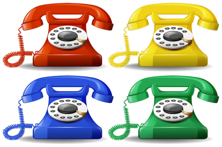 Vector un conjunto de coloridos teléfonos clásicos