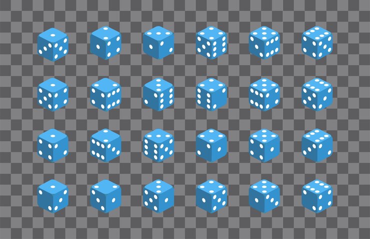 Vector conjunto de combinación de dados dados en color azul sobre fondo transparente dados para juegos de azar vector eps 10