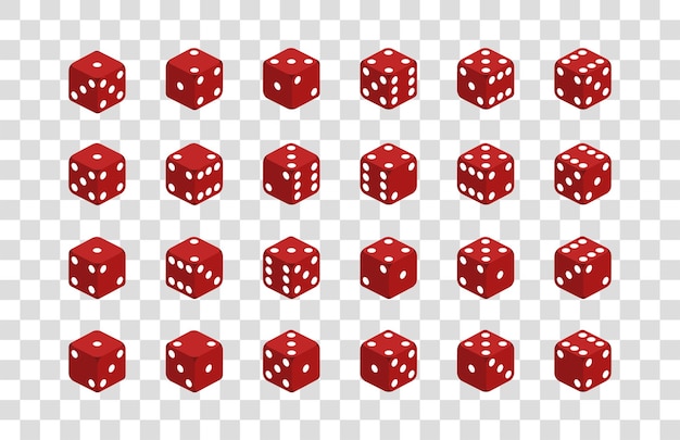 Conjunto de combinación de dados Dados en color rojo sobre fondo transparente Dados para juegos de azar Vector EPS 10