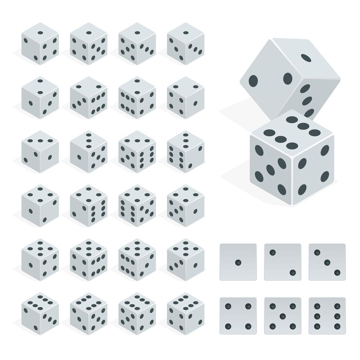 Vector conjunto de combinación de dados isométricos. vector de cubos de póquer blanco aislado. colección de aplicaciones de juegos de azar y plantillas de casino