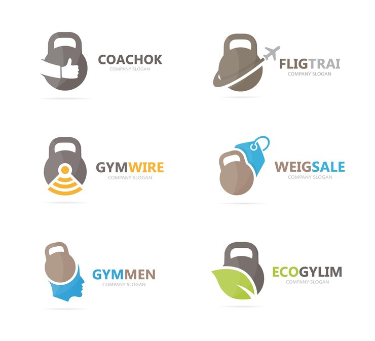 Vector conjunto de combinación de logotipo de gimnasio símbolo o icono de fitness y deporte plantilla de diseño de logotipo único de barra y peso