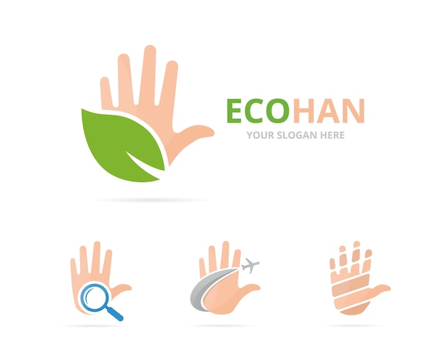 Conjunto de combinación de logotipo de mano Brazo y símbolo o icono ecológico Soporte único y plantilla de diseño de logotipo orgánico