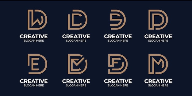Conjunto de combinación de logotipo de monograma de letra D