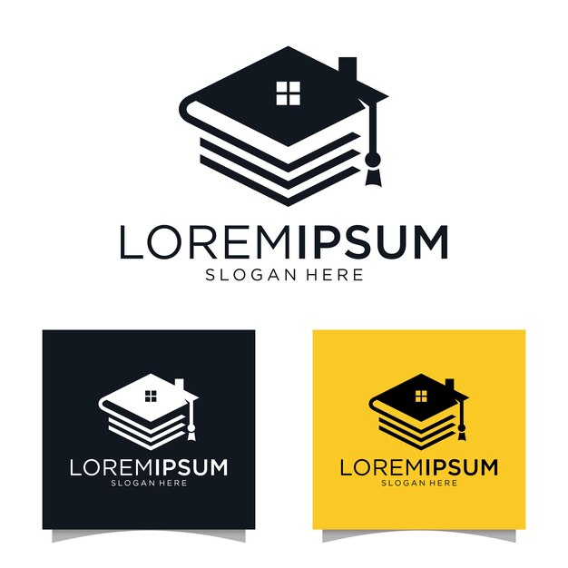 Conjunto de combinación de logotipo de sombrero graduado. Símbolo o icono de la escuela y la universidad. Logotipo de estudio y educación.