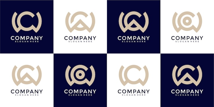 Vector conjunto de combinación de monograma letra w y letra c logo