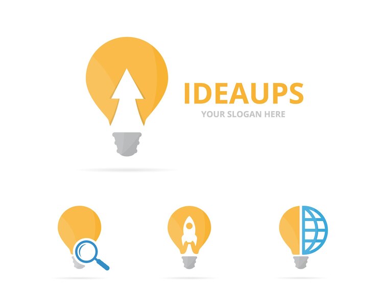 Vector conjunto de combinaciones de logotipos de lámparas lámpara y símbolo o icono de crecimiento idea única y plantilla de diseño de logotipo para cargar