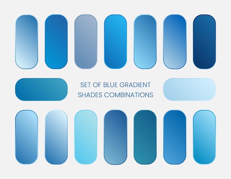 Vector conjunto de combinaciones de tonos degradados azules.
