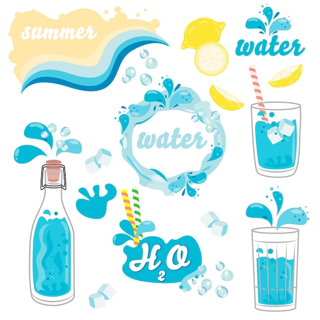 Conjunto de comedores y bebidas frías para el menú de verano y limonadas Ilustración vectorial