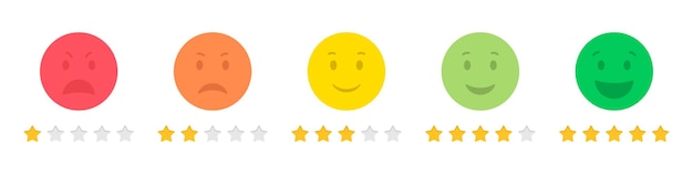 Conjunto de comentarios de calificación de estrellas de emoticonos en un diseño plano