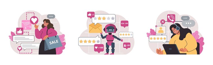 Vector conjunto de comentarios de los clientes reseñas de los consumidores intercambio público de bienes y servicios comprados