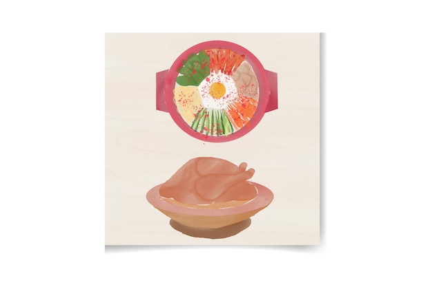 Conjunto de comida asiática acuarela dibujada a mano