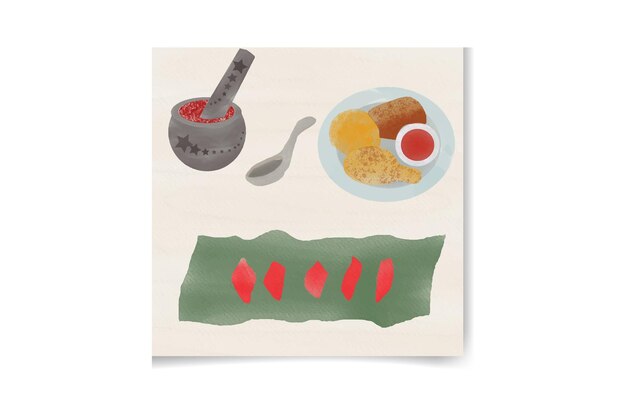 conjunto de comida asiática dibujada a mano con acuarela
