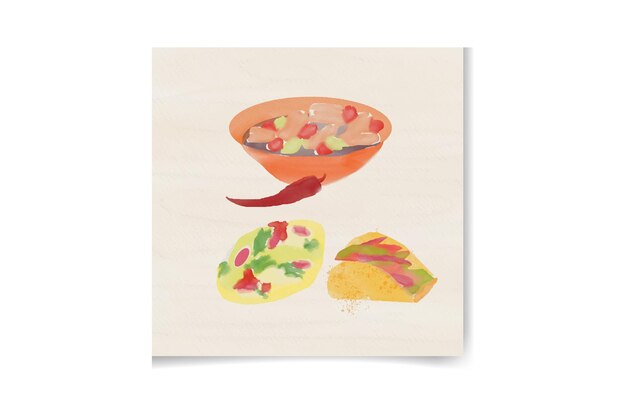 conjunto de comida asiática dibujada a mano con acuarela