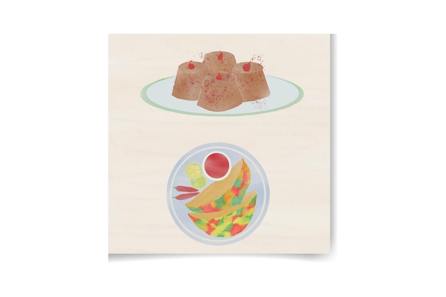 conjunto de comida asiática dibujada a mano con acuarela