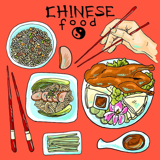 Vector conjunto de comida china