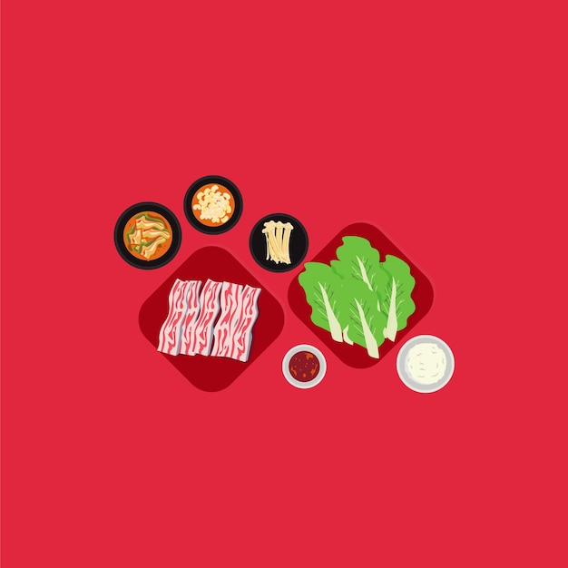 Vector conjunto de comida coreana samgyeopsal ilustración