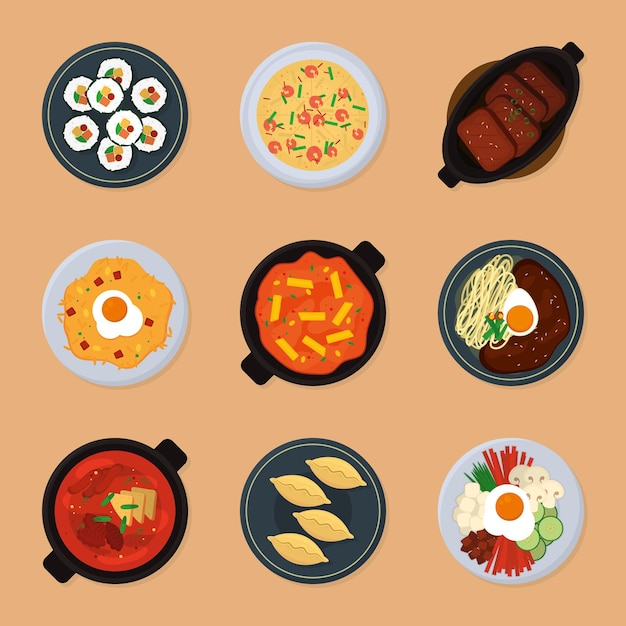 Vector conjunto de comida coreana