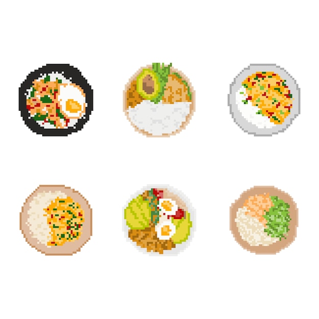 Conjunto de comida en pixel art. arte de 8 bits