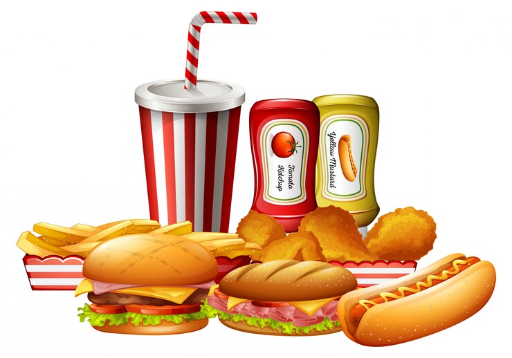 Vector un conjunto de comida rápida no saludable