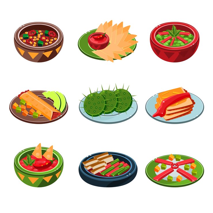 Vector conjunto de comida tradicional mexicana