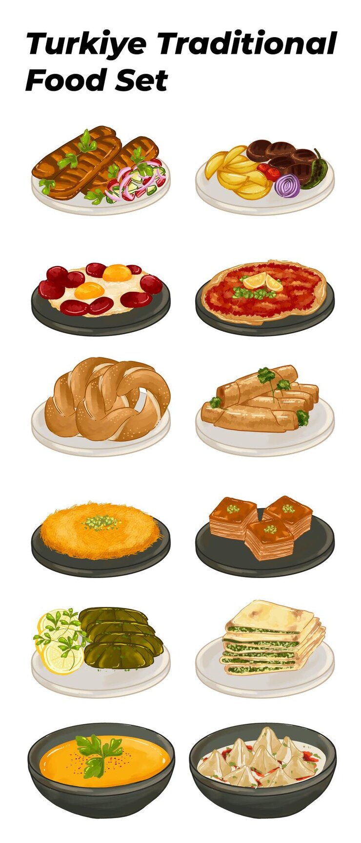 Vector conjunto de comidas tradicionales turcas