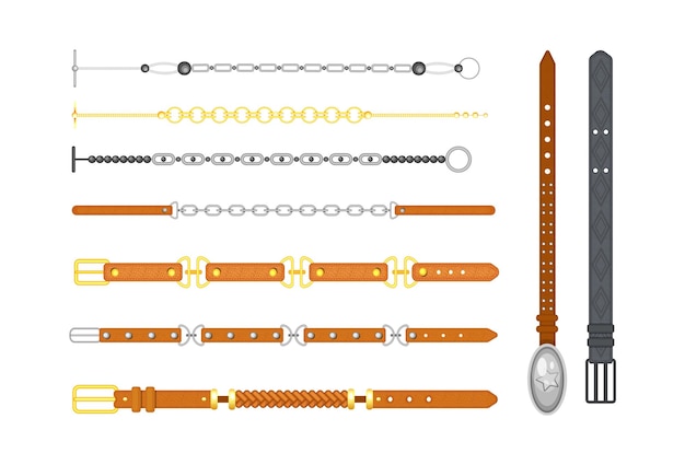 Conjunto de complementos de vestir de cinturones de piel y metalizados