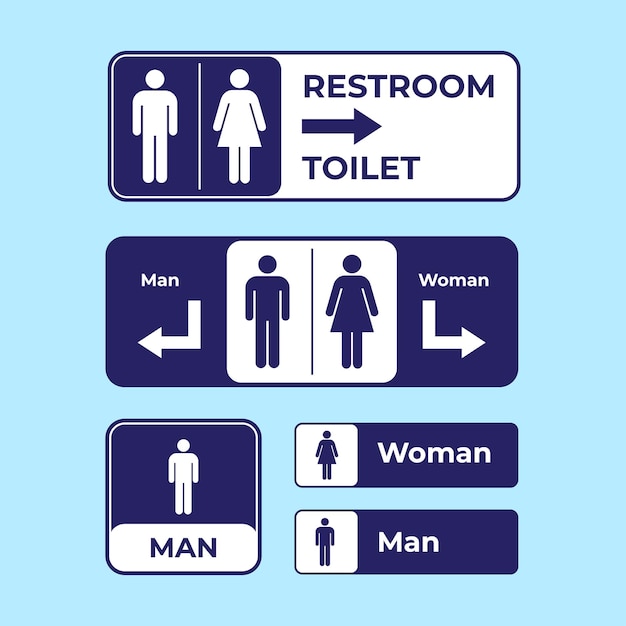Un conjunto completo de iconos de señalización de baños y accesibilidad adecuados para la navegación