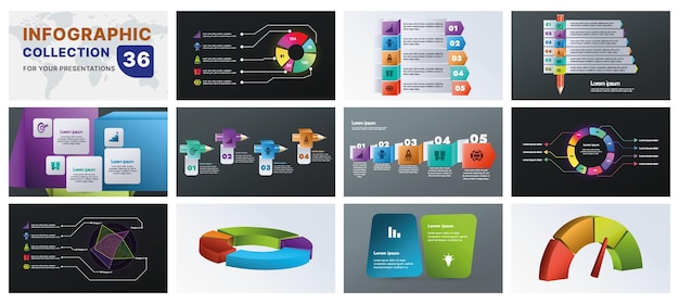 Un conjunto completo de infografías con elementos de diseño moderno, incluidos gráficos, diagramas de flujo e íconos, perfecto para presentaciones de negocios, estrategias de marketing y planificación de proyectos