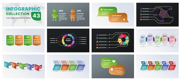 Un conjunto completo de infografías con elementos de diseño moderno, incluidos gráficos, diagramas de flujo e íconos, perfecto para presentaciones de negocios, estrategias de marketing y planificación de proyectos