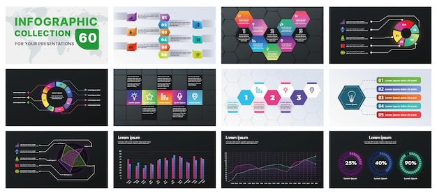 Un conjunto completo de infografías con elementos de diseño moderno, incluidos gráficos