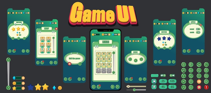 Vector conjunto completo de interfaz gráfica de usuario (gui) para crear videojuegos en 2d