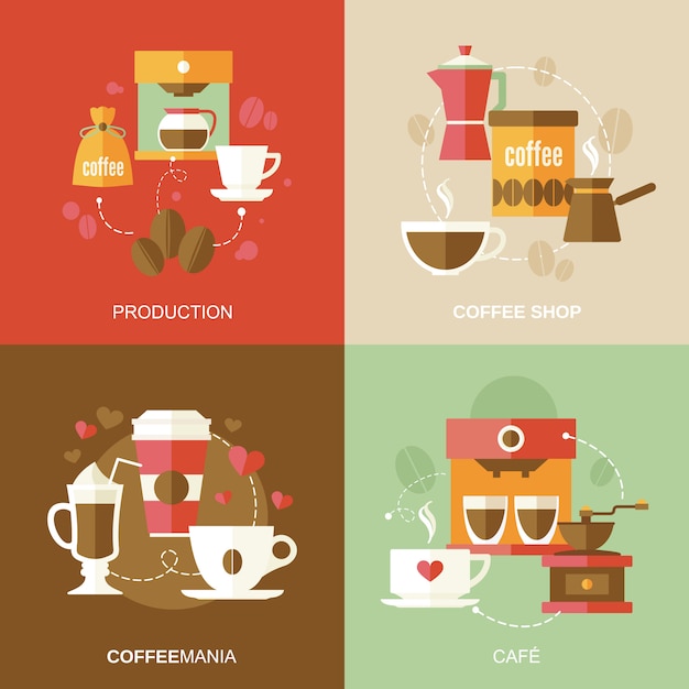 Vector conjunto de composición de elementos de café