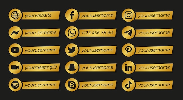 Vector conjunto de composiciones de cuadro de nombre de usuario y logotipo de redes sociales de golden network icon aislado en blanco