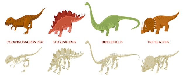 Conjunto de composiciones de esqueleto de dinosaurios
