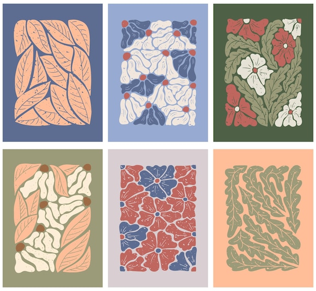 Conjunto de composiciones florales abstractas rectangulares