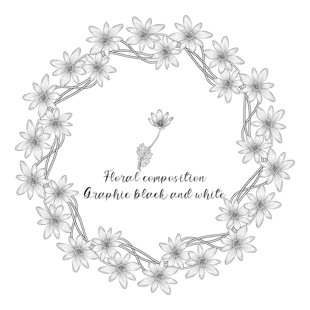 Un conjunto de composiciones florales gráficas con delicadas flores en blanco y negro