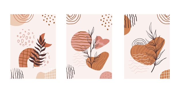 Conjunto de composiciones con hojas abstractas y formas texturas collage de moda para el diseño
