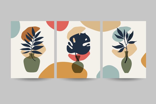 Conjunto de composiciones con ilustraciones de hojas.