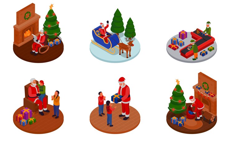 Vector conjunto de composiciones navideñas