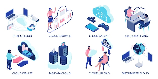 Vector conjunto de composiciones de tecnología en la nube