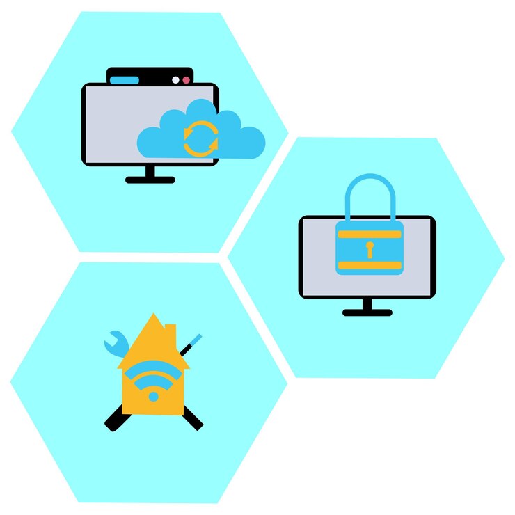 Vector conjunto de computadoras con íconos informáticos
