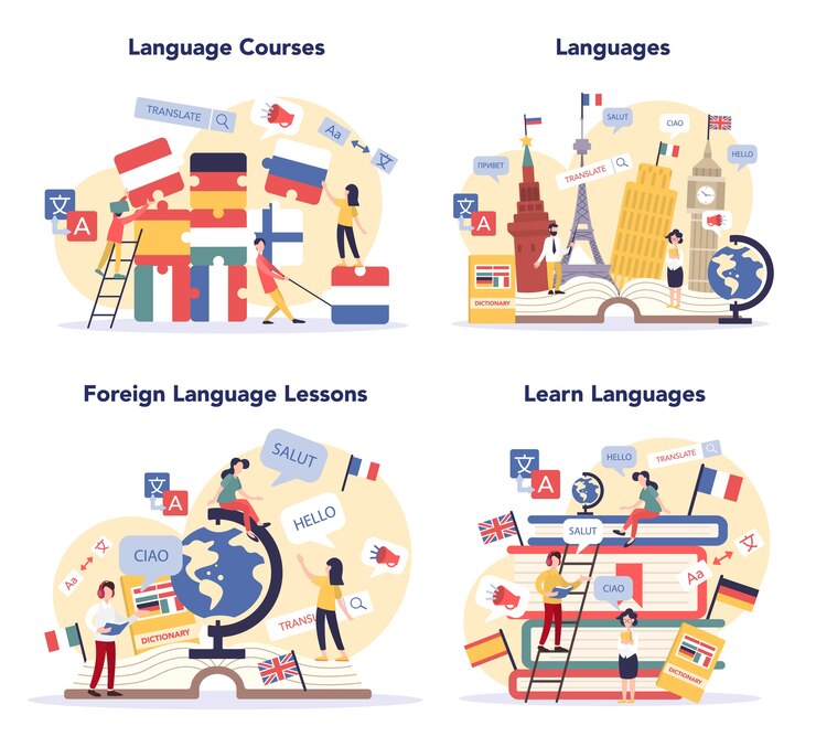 Vector conjunto de concepto de aprendizaje de idiomas