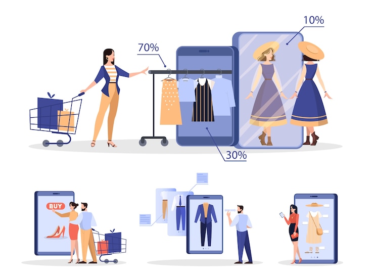 Vector conjunto de concepto de banner web de compras en línea. comercio electrónico