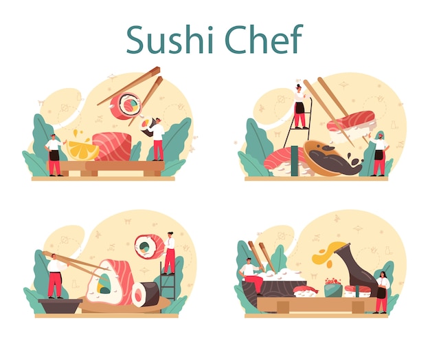 Conjunto de concepto de chef de sushi.